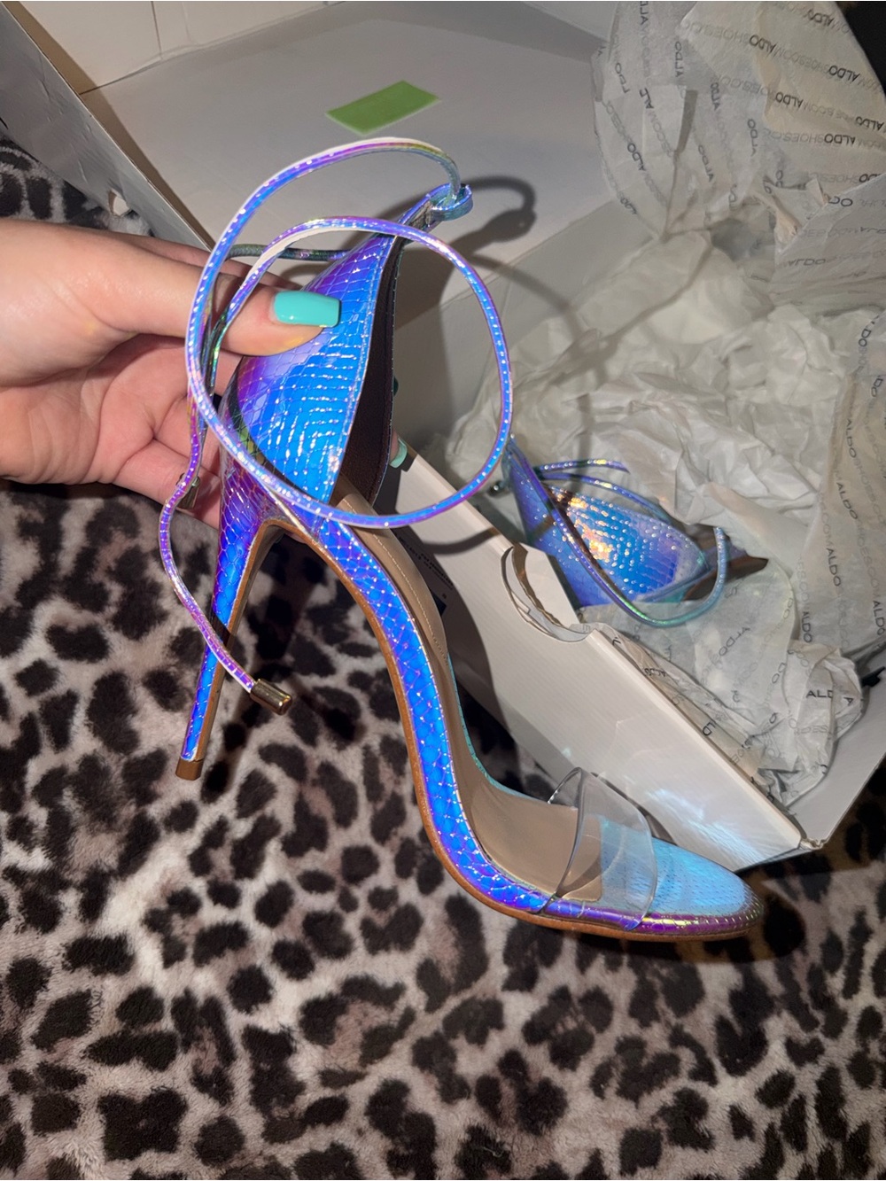 Aldo Iridescent Blue/Purple Ankle-Strap Stiletto Heels